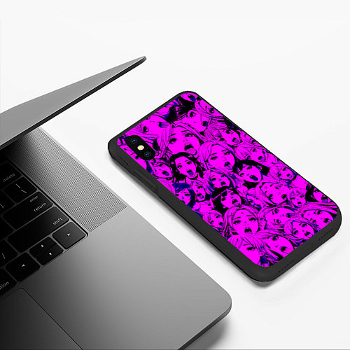 Чехол iPhone XS Max матовый Ahegao: Фиолетовый / 3D-Черный – фото 3