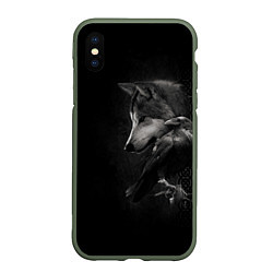 Чехол iPhone XS Max матовый Волк и ворон, цвет: 3D-темно-зеленый