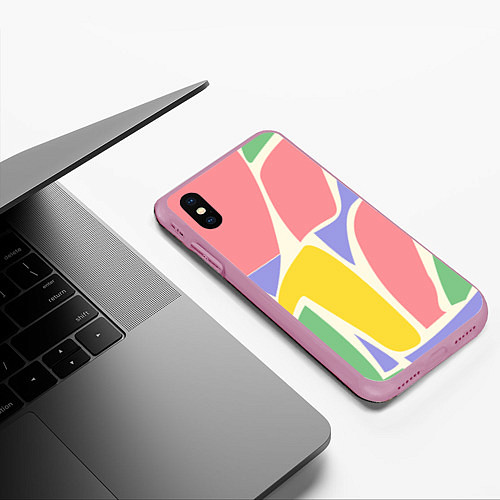 Чехол iPhone XS Max матовый Абстрактные разноцветные фигуры / 3D-Розовый – фото 3