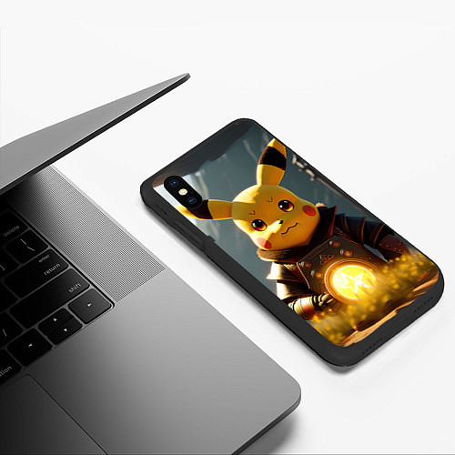 Чехол iPhone XS Max матовый Пикачу в стиле постапакалипсис / 3D-Черный – фото 3