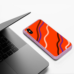 Чехол iPhone XS Max матовый Красный фон и волны, цвет: 3D-сиреневый — фото 2