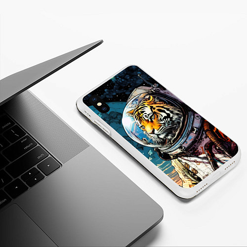 Чехол iPhone XS Max матовый Тигр космонавт на далекой планете / 3D-Белый – фото 3