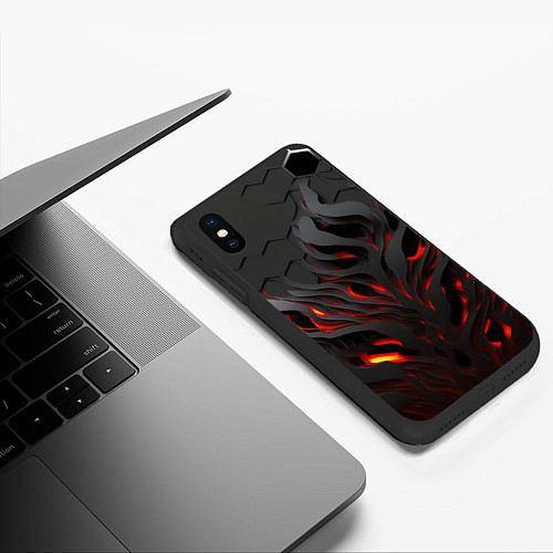 Чехол iPhone XS Max матовый Объемное черное пламя / 3D-Черный – фото 3