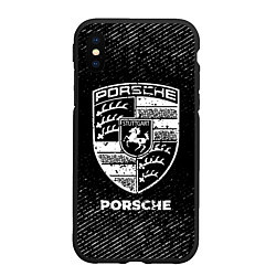 Чехол iPhone XS Max матовый Porsche с потертостями на темном фоне, цвет: 3D-черный