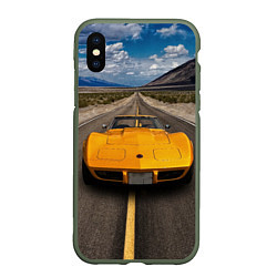 Чехол iPhone XS Max матовый Ретро маслкар Chevrolet Corvette Stingray, цвет: 3D-темно-зеленый