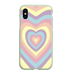 Чехол iPhone XS Max матовый Сердца пастельные оттенки, цвет: 3D-салатовый