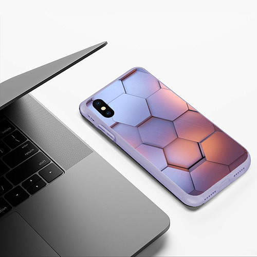 Чехол iPhone XS Max матовый Металлические шестиугольники / 3D-Светло-сиреневый – фото 3