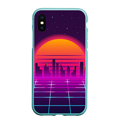 Чехол iPhone XS Max матовый Futuristic Retro City, цвет: 3D-мятный