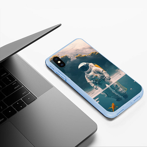 Чехол iPhone XS Max матовый Космонавт в воде на другой планете / 3D-Голубой – фото 3