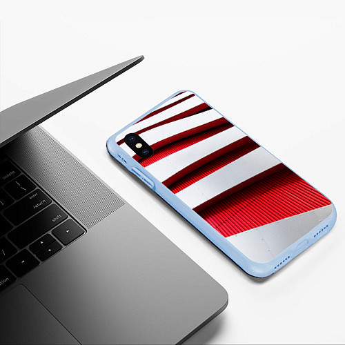 Чехол iPhone XS Max матовый Два слоя металла - красный и белый / 3D-Голубой – фото 3