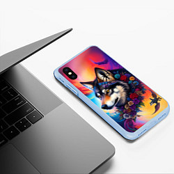 Чехол iPhone XS Max матовый Волк бохо - нейросеть, цвет: 3D-голубой — фото 2