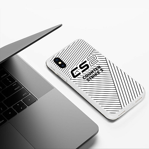 Чехол iPhone XS Max матовый Символ Counter Strike 2 на светлом фоне с полосами / 3D-Белый – фото 3