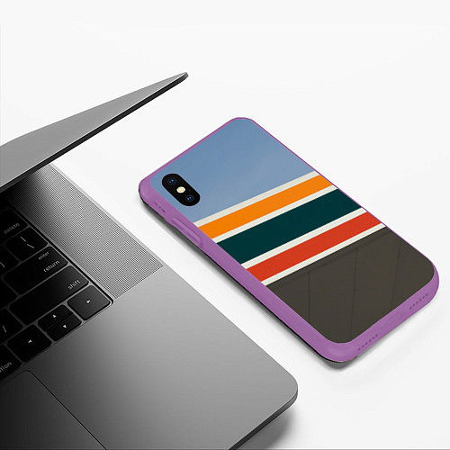Чехол iPhone XS Max матовый Оранжевые и белые абстрактные полосы / 3D-Фиолетовый – фото 3
