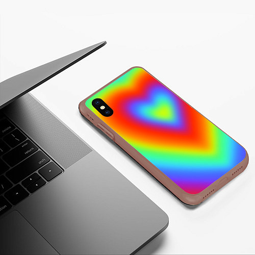 Чехол iPhone XS Max матовый Сердце - радужный градиент / 3D-Коричневый – фото 3