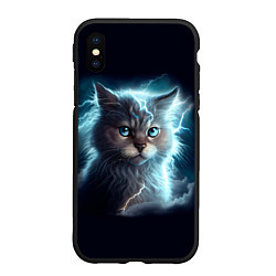 Чехол iPhone XS Max матовый Котик с молниями, цвет: 3D-черный