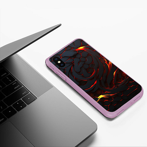 Чехол iPhone XS Max матовый Огненные разломленные плиты / 3D-Сиреневый – фото 3