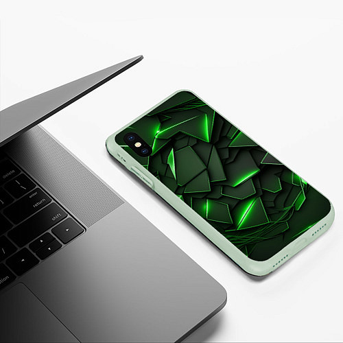 Чехол iPhone XS Max матовый Зеленые объемные осколки / 3D-Салатовый – фото 3