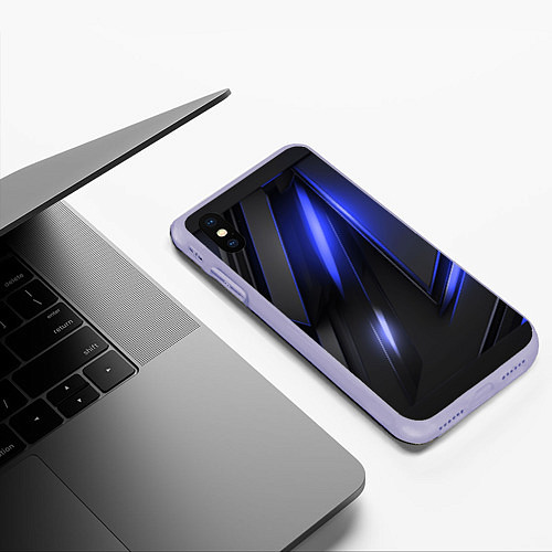 Чехол iPhone XS Max матовый Синие неоновые плиты / 3D-Светло-сиреневый – фото 3