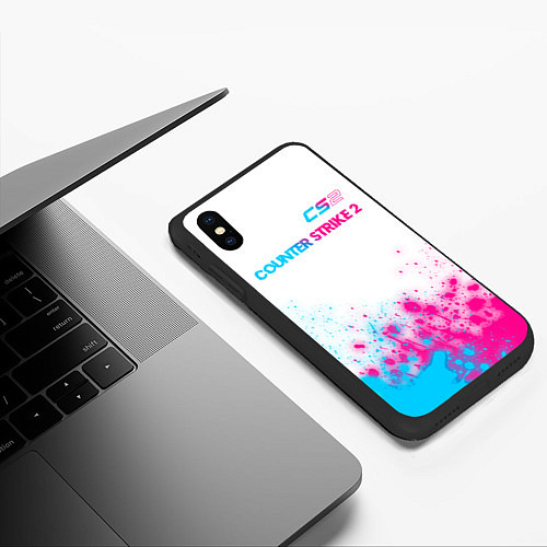 Чехол iPhone XS Max матовый Counter Strike 2 neon gradient style: символ сверх / 3D-Черный – фото 3