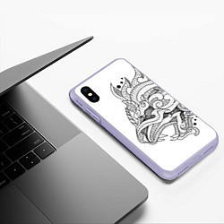 Чехол iPhone XS Max матовый Lion tattoo - irezumi, цвет: 3D-светло-сиреневый — фото 2