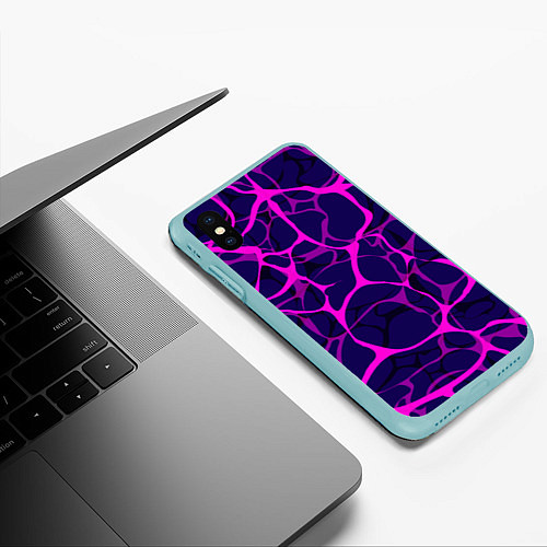 Чехол iPhone XS Max матовый Неоновая аниме вода / 3D-Мятный – фото 3