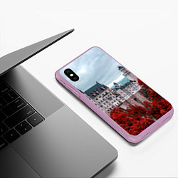 Чехол iPhone XS Max матовый Замок в горах и красный лес, цвет: 3D-сиреневый — фото 2