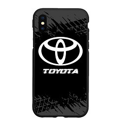Чехол iPhone XS Max матовый Toyota speed на темном фоне со следами шин, цвет: 3D-черный