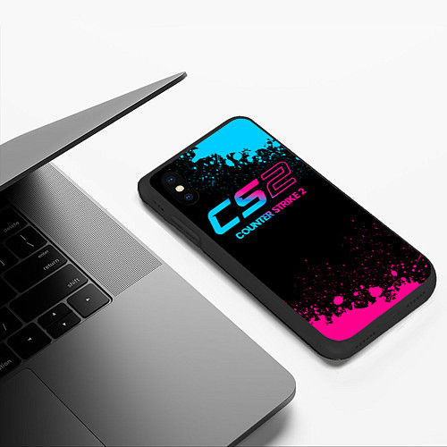 Чехол iPhone XS Max матовый Counter Strike 2 - neon gradient / 3D-Черный – фото 3