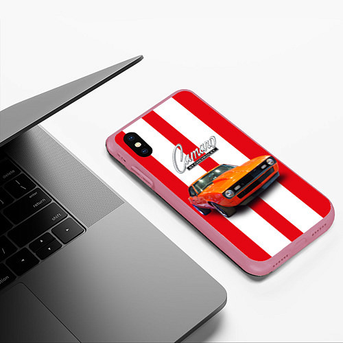 Чехол iPhone XS Max матовый Ретро маслкар Chevrolet Camaro SS 1968 года / 3D-Малиновый – фото 3