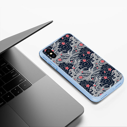 Чехол iPhone XS Max матовый Цветы и волны / 3D-Голубой – фото 3