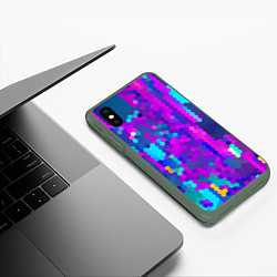 Чехол iPhone XS Max матовый Шестиугольники неонового цвета, цвет: 3D-темно-зеленый — фото 2