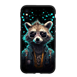 Чехол iPhone XS Max матовый Енот в стиле киберпанк, цвет: 3D-черный