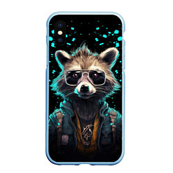 Чехол iPhone XS Max матовый Енот в стиле киберпанк, цвет: 3D-голубой