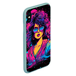 Чехол iPhone XS Max матовый Lady - retrowave style, цвет: 3D-мятный — фото 2