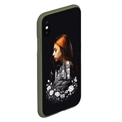 Чехол iPhone XS Max матовый Воспоминания о любви Девушка цветы и замок, цвет: 3D-темно-зеленый — фото 2