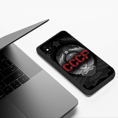 Чехол iPhone XS Max матовый Герб Советского союза с надписью СССР / 3D-Черный – фото 3