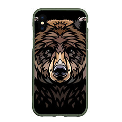 Чехол iPhone XS Max матовый Медведь в этническом стиле, цвет: 3D-темно-зеленый