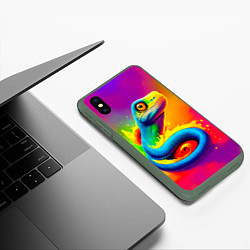 Чехол iPhone XS Max матовый Змейка в красках, цвет: 3D-темно-зеленый — фото 2