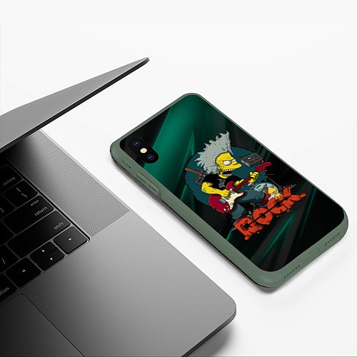 Чехол iPhone XS Max матовый Rock music Simpsons / 3D-Темно-зеленый – фото 3