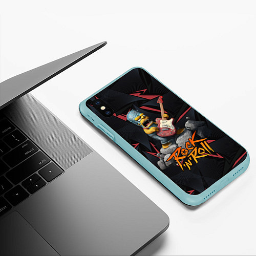 Чехол iPhone XS Max матовый Rocknroll simpsons / 3D-Мятный – фото 3