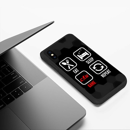 Чехол iPhone XS Max матовый Eat, sleep, Counter-Strike 2, repeat / 3D-Черный – фото 3