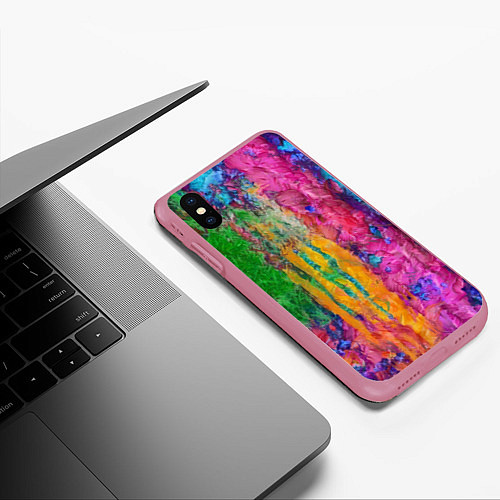 Чехол iPhone XS Max матовый Грубые разноцветные мазки краски / 3D-Малиновый – фото 3