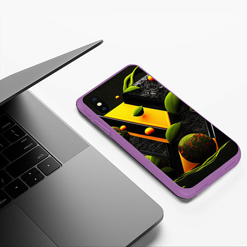 Чехол iPhone XS Max матовый Объемные зеленые листья / 3D-Фиолетовый – фото 3