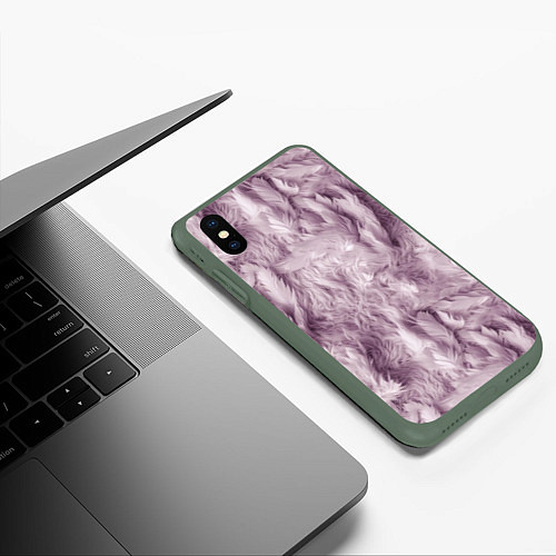 Чехол iPhone XS Max матовый Текстура розовый пушок / 3D-Темно-зеленый – фото 3