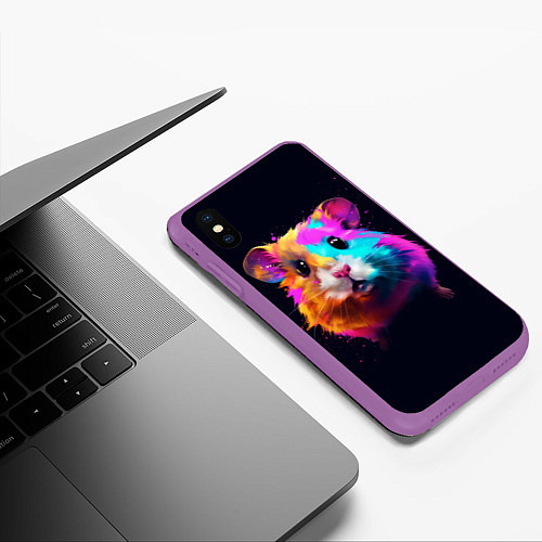 Чехол iPhone XS Max матовый Хомяк в неоновых красках / 3D-Фиолетовый – фото 3
