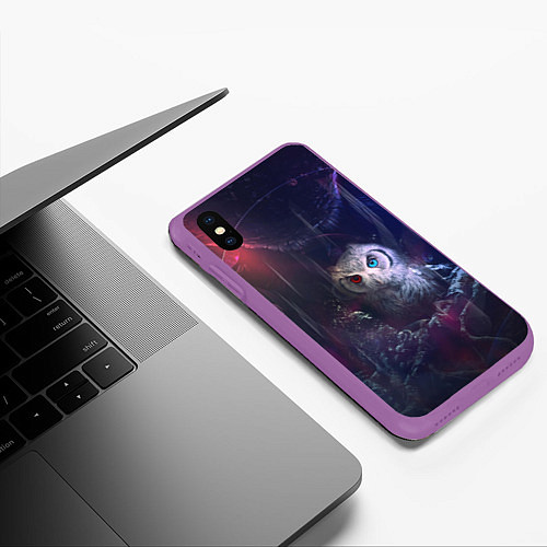 Чехол iPhone XS Max матовый Сова на мрачном фоне / 3D-Фиолетовый – фото 3