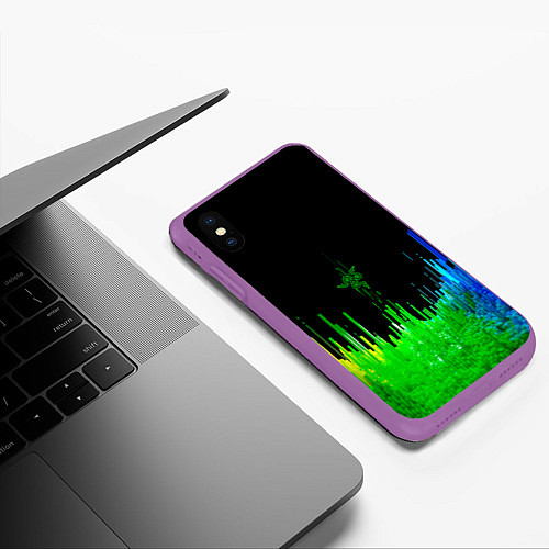 Чехол iPhone XS Max матовый Геометрическая музыкальная волна / 3D-Фиолетовый – фото 3
