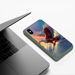 Чехол iPhone XS Max матовый Орел с мечом в облаках на закате, цвет: 3D-темно-зеленый — фото 2