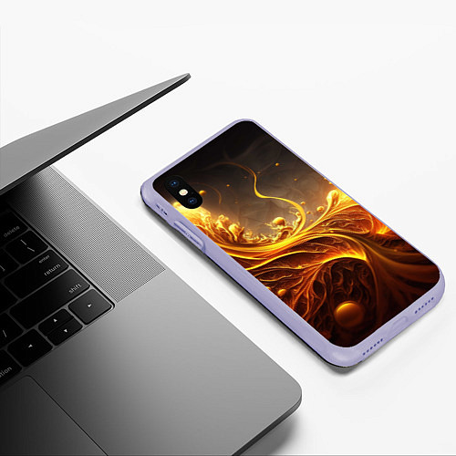 Чехол iPhone XS Max матовый Желтые абстрактные узоры / 3D-Светло-сиреневый – фото 3