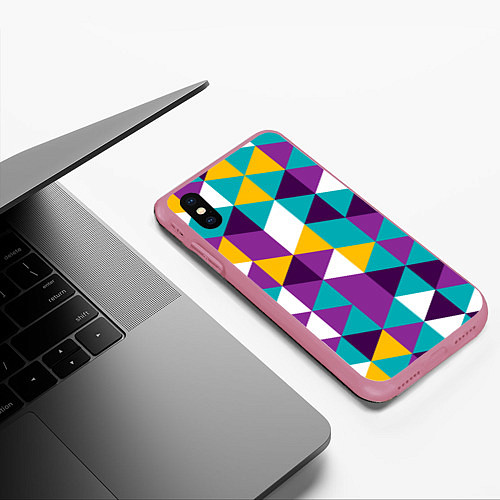 Чехол iPhone XS Max матовый Разноцветный ромбический паттерн / 3D-Малиновый – фото 3